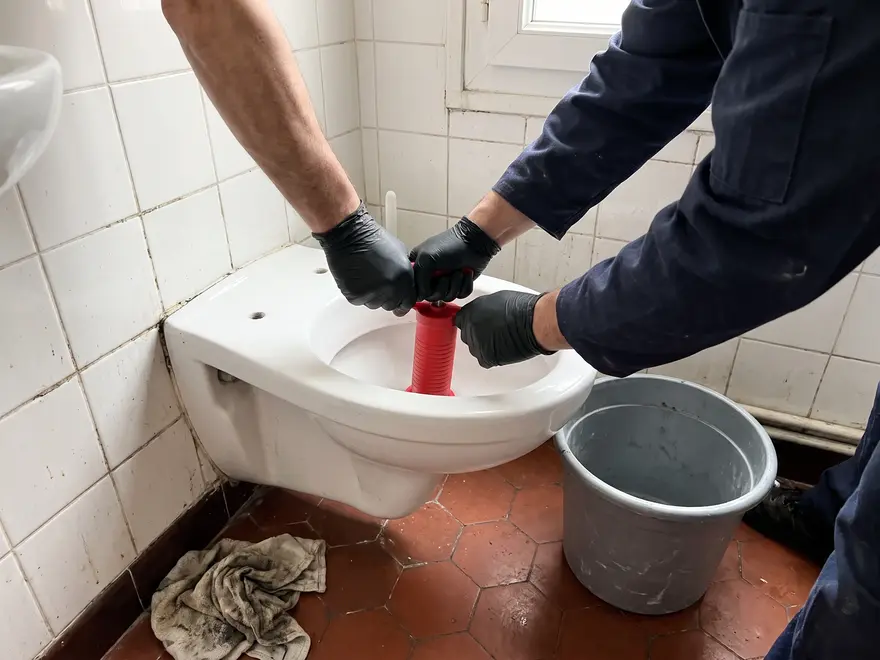 Débouchage WC et toilettes, 7 j/7 : débouchage d'un WC suspendu à la pompe à déboucher (illustration)