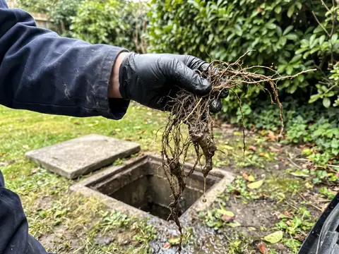 Racines sorties d’une canalisation (illustration)